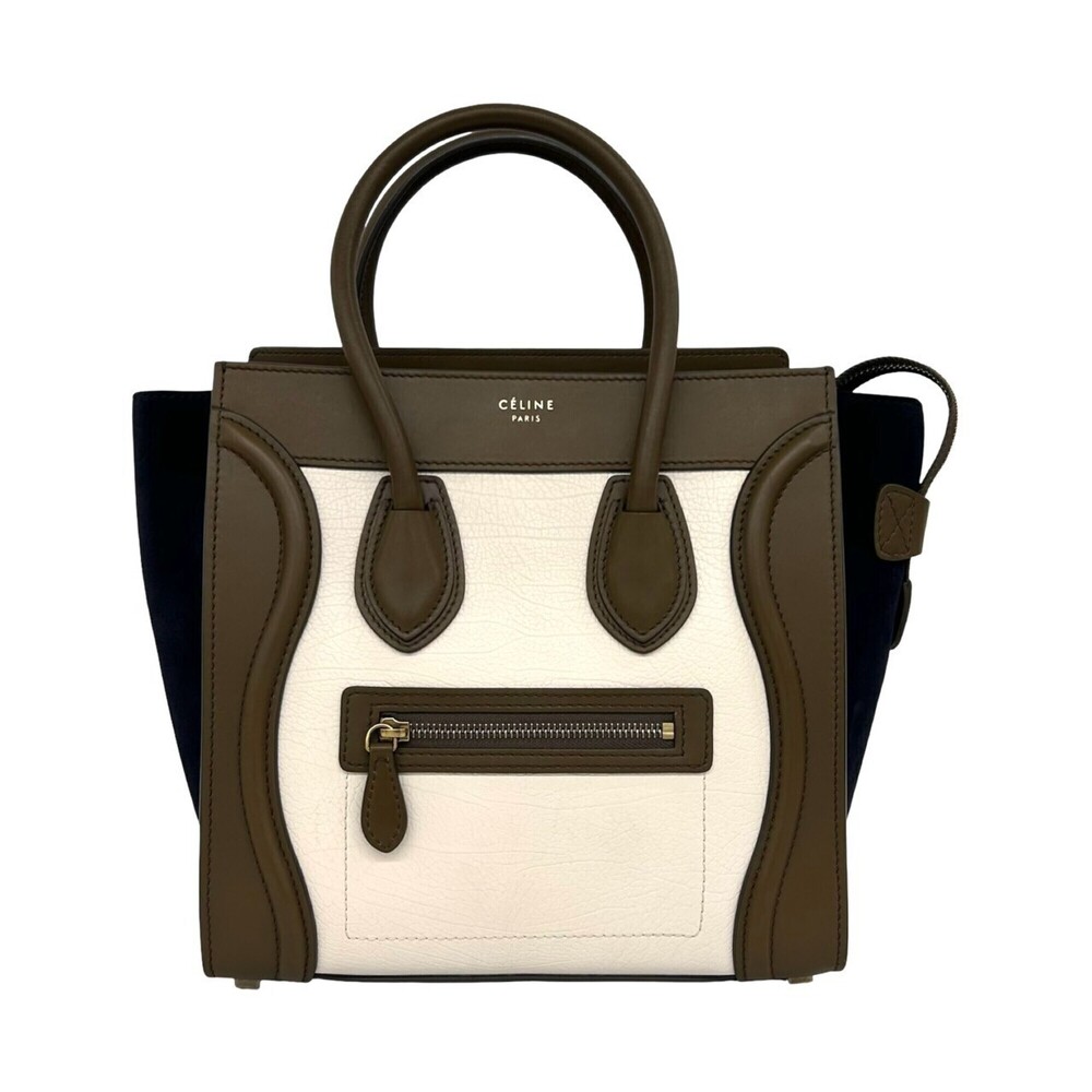 CELINE Luggage Micro Logo Suede Leather Handbag Tote Bag (Brown, Navy, Ivory)...